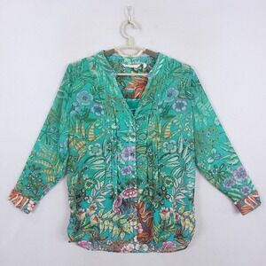 Soft Surroundings Luau Garden Green Floral Sheer Blouse Attached Tank Top PL